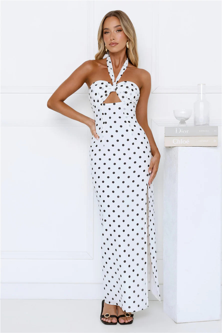 Chic Days Strapless Polka Dot Maxi Dress White