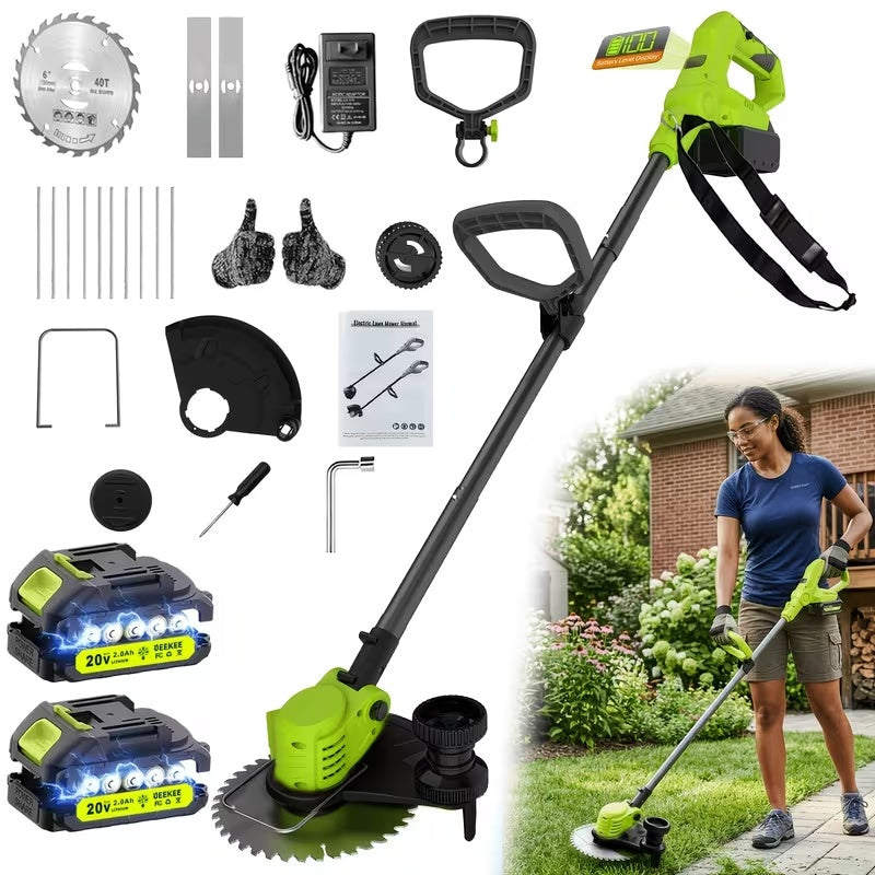 20V Cordless Lawn Edger & Grass Trimmer – Multi-Blade, 2 Batteries Included
