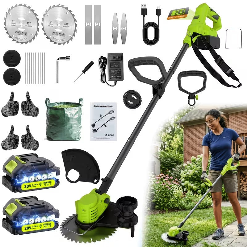 20V Cordless Lawn Edger & Grass Trimmer – Multi-Blade, 2 Batteries Included