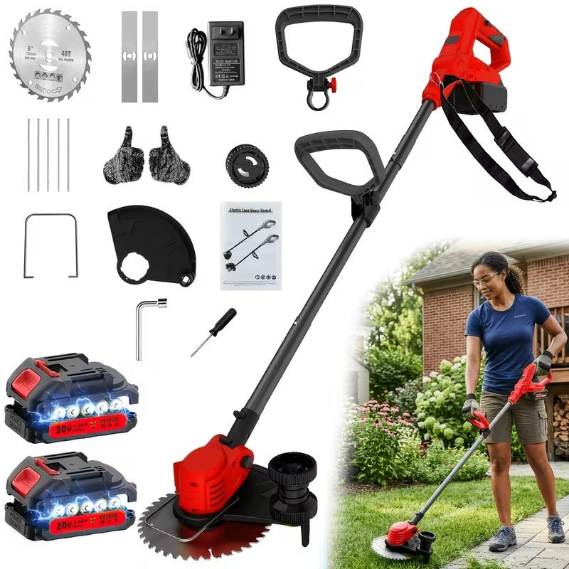 20V Cordless Lawn Edger & Grass Trimmer – Multi-Blade, 2 Batteries Included